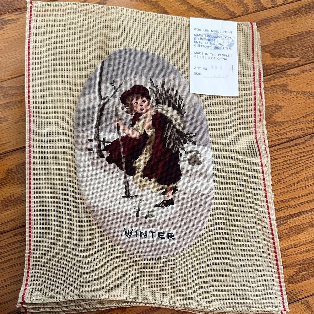 Four New with Tags Winter, Autumn, Spring & Summer Woolen Needlepoint Canvas
